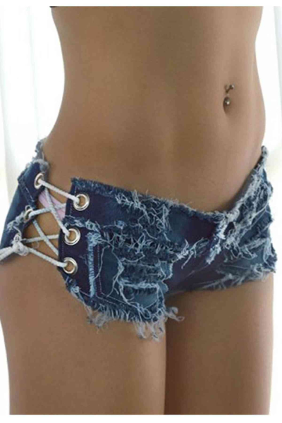 Merry See Mavi Seksi Mini Kot Şort