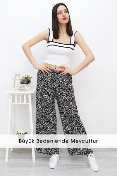 Ham Keten Pantolon Siyahçiçekli - 3946.128.