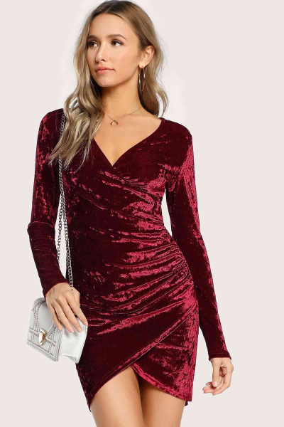 Merry See Kadife Elbise Bordo