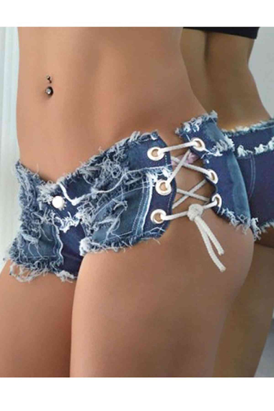 Merry See Mavi Seksi Mini Kot Şort